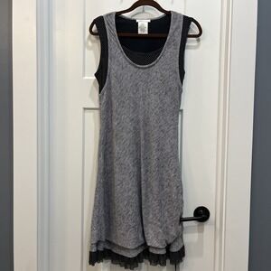 Zoe Black White Layered Women Dress Sz M Ruffle Hem Sleeveless Polka Dot Stripes